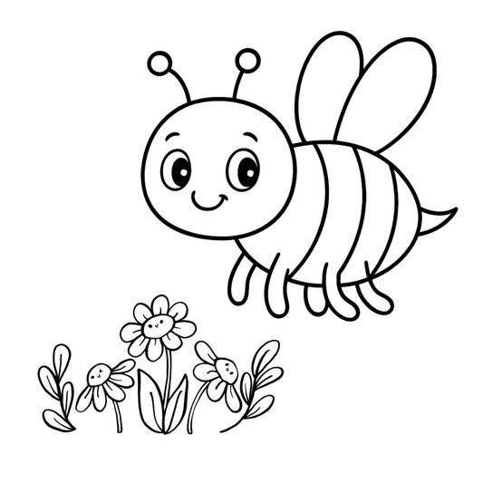 Cartoon bee and flowers coloring page