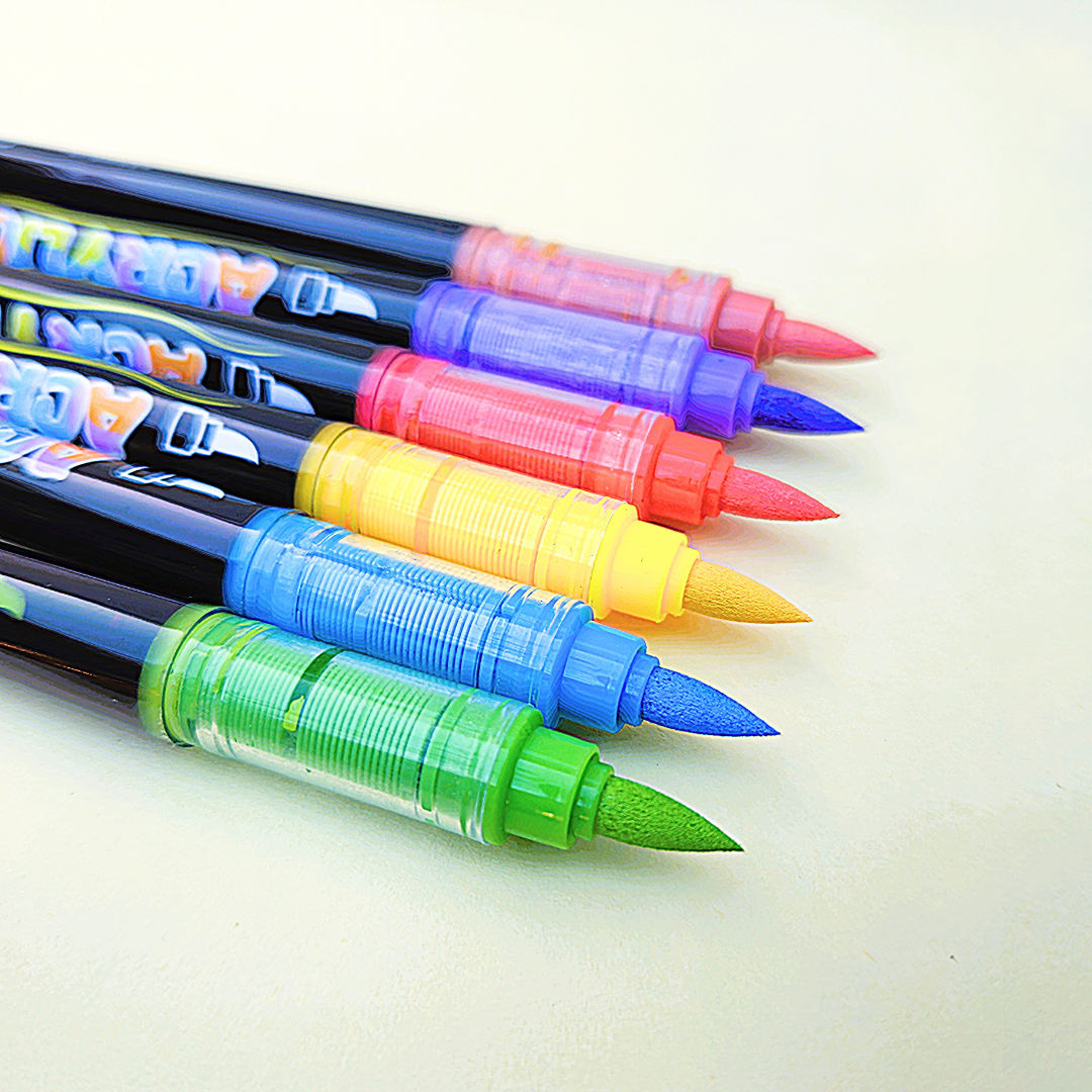Set of colorful markers on a light background
