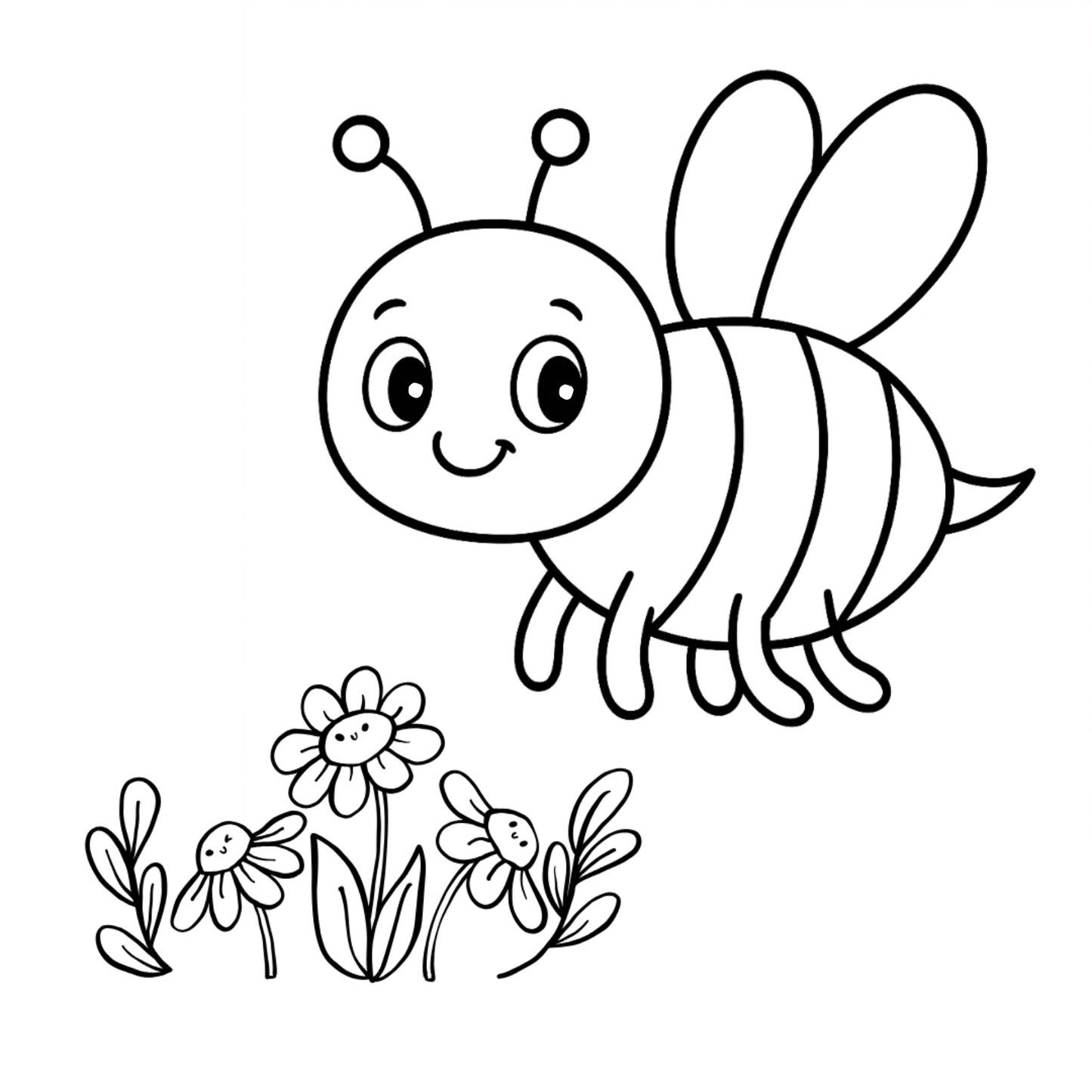 Cartoon bee and flowers coloring page
