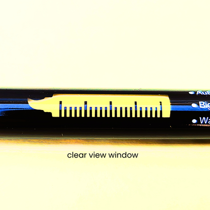 Close-up of a fabric pen with a clear view window on a beige background