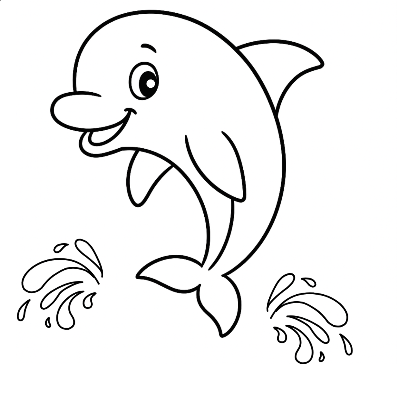 Black and white outline of a dolphin with splashes on a white background