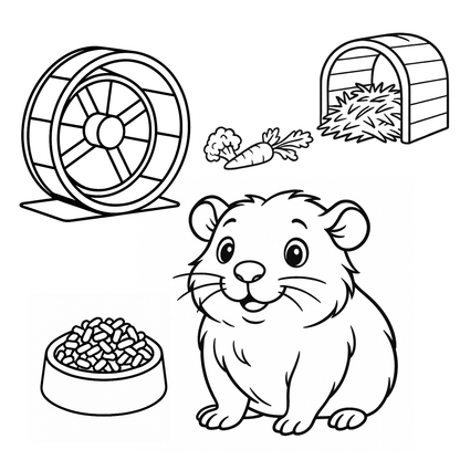 Illustration of a hamster with accessories on a white background