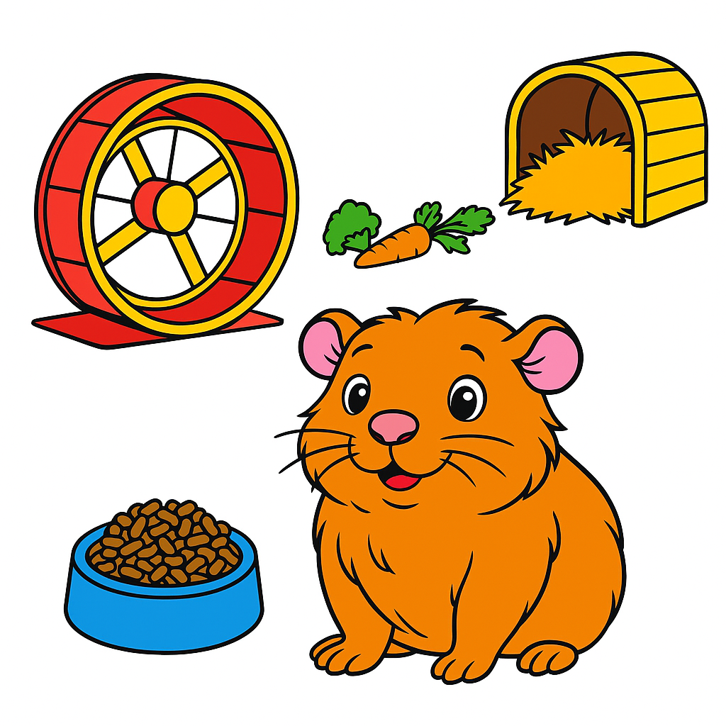 Cartoon hamster with accessories on a white background
