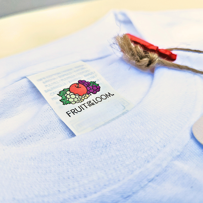 Light blue fabric with a 'Fruit of the Loom' label on a light background