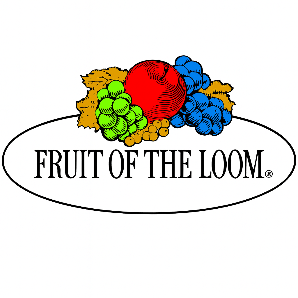 Logo of Fruit of the Loom with colorful fruits on a white background