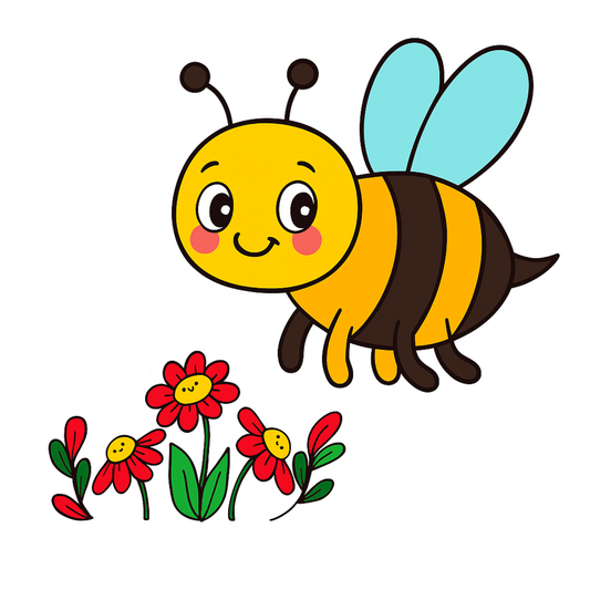 Cartoon bee with flowers on a white background