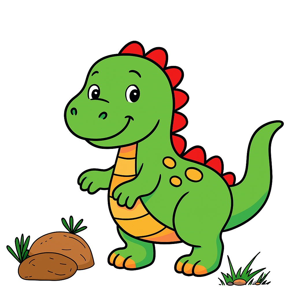 Cartoon dinosaur with a red spiky head on a white background