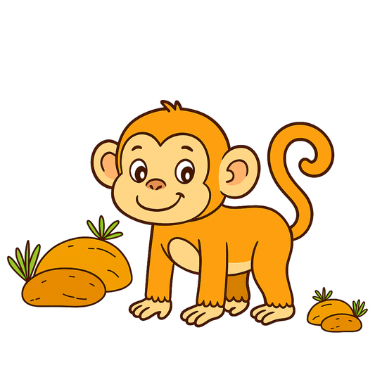 Cartoon monkey with two potatoes on a white background