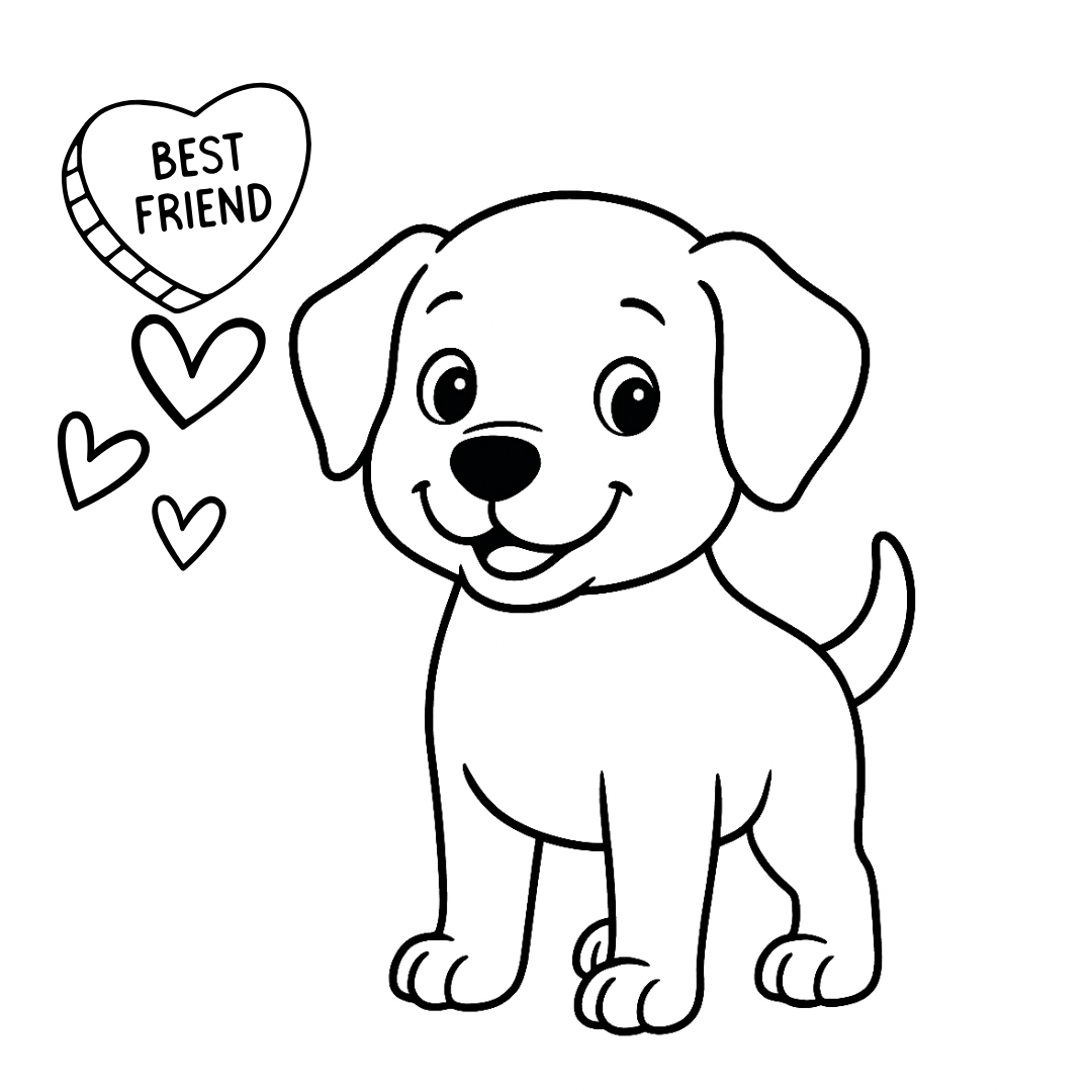 Cartoon dog with hearts and 'Best Friend' text on a white background