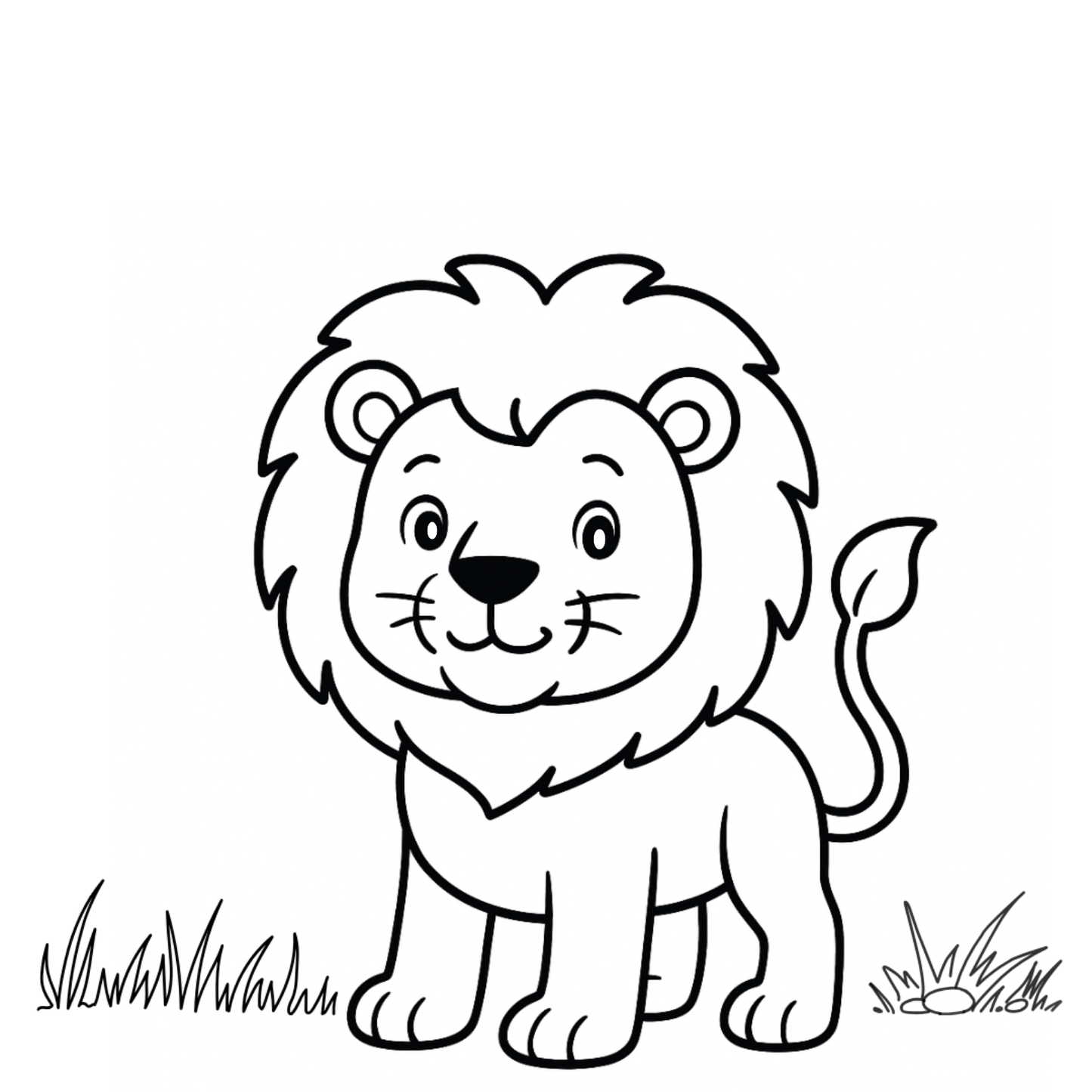 Cartoon lion outline on a white background
