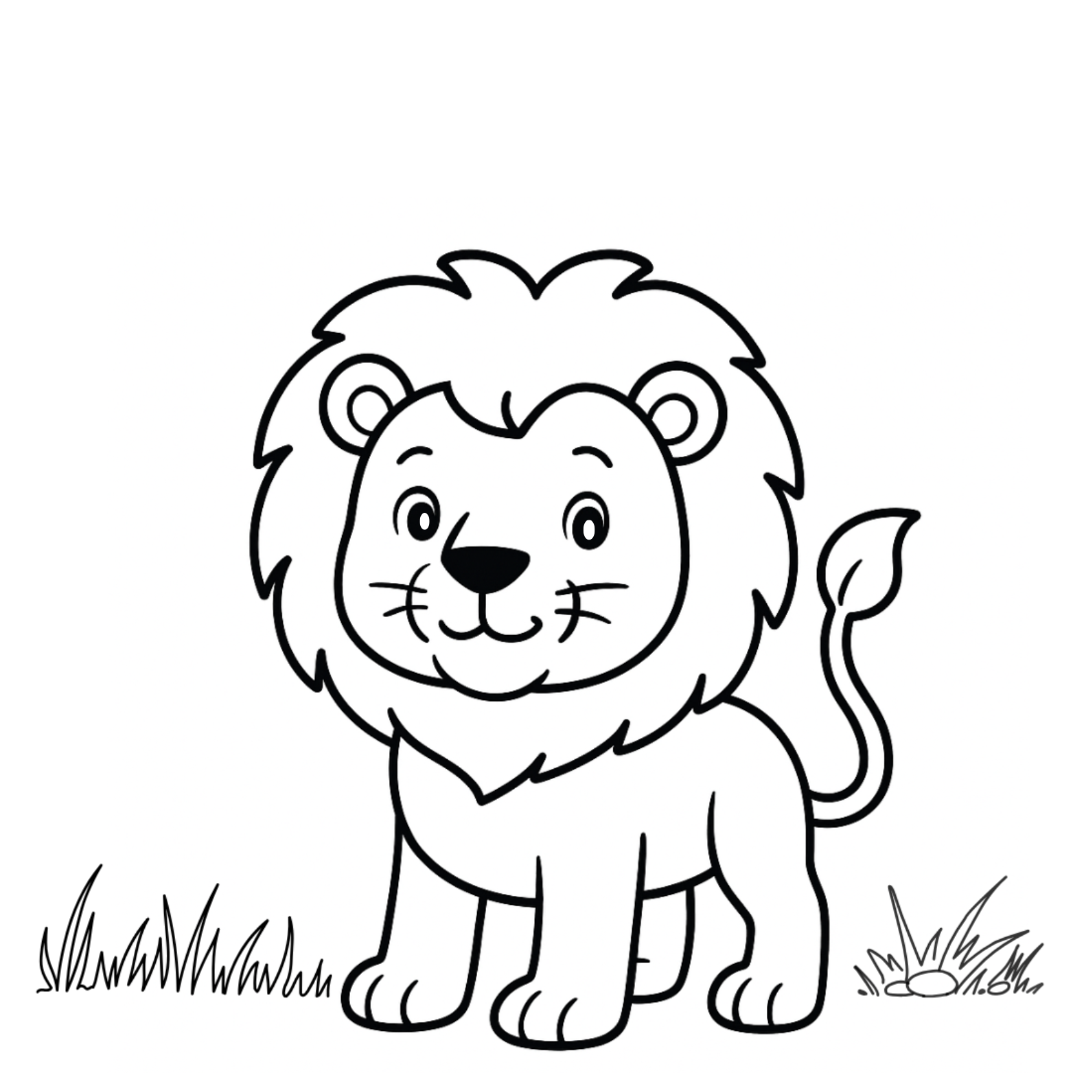 Cartoon lion outline on a white background