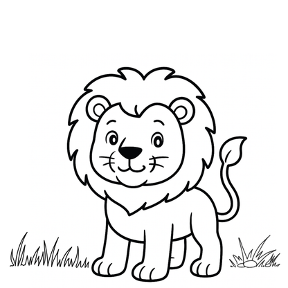 Cartoon lion outline on a white background