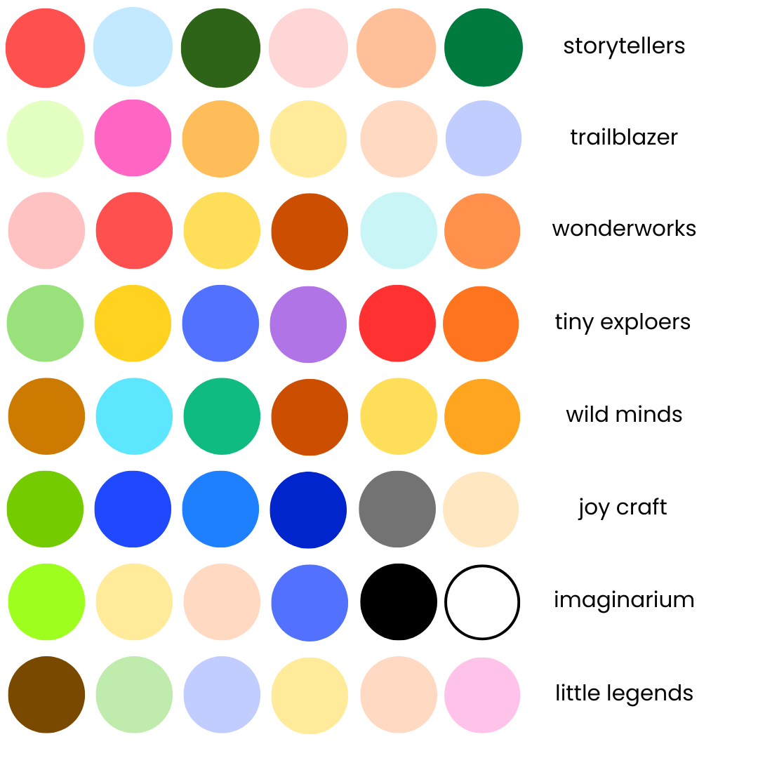 Color swatches with labels for different categories on a white background